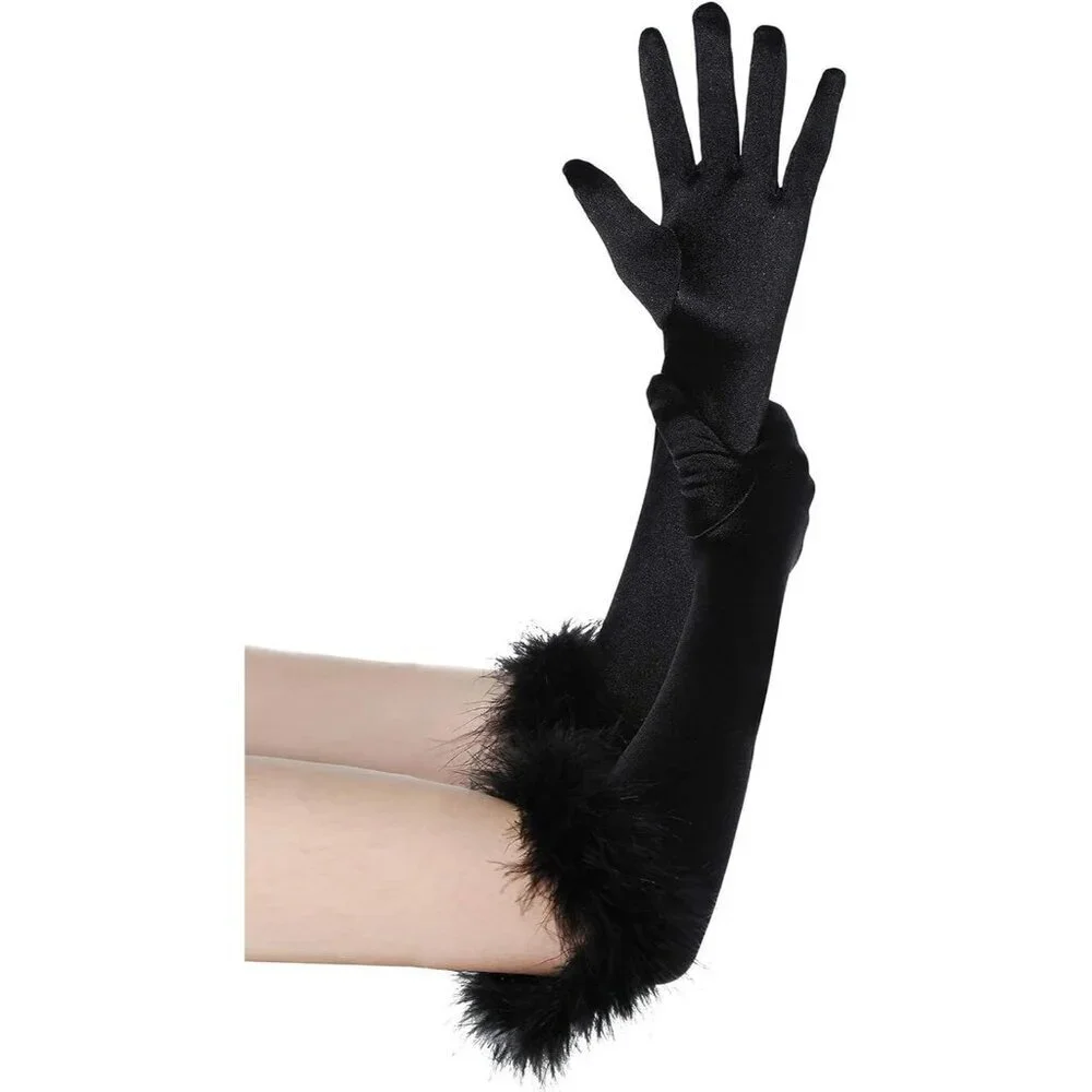 Women's Halloween Black Costume Vintage Cosplay Fancy Dress Party Long Gloves